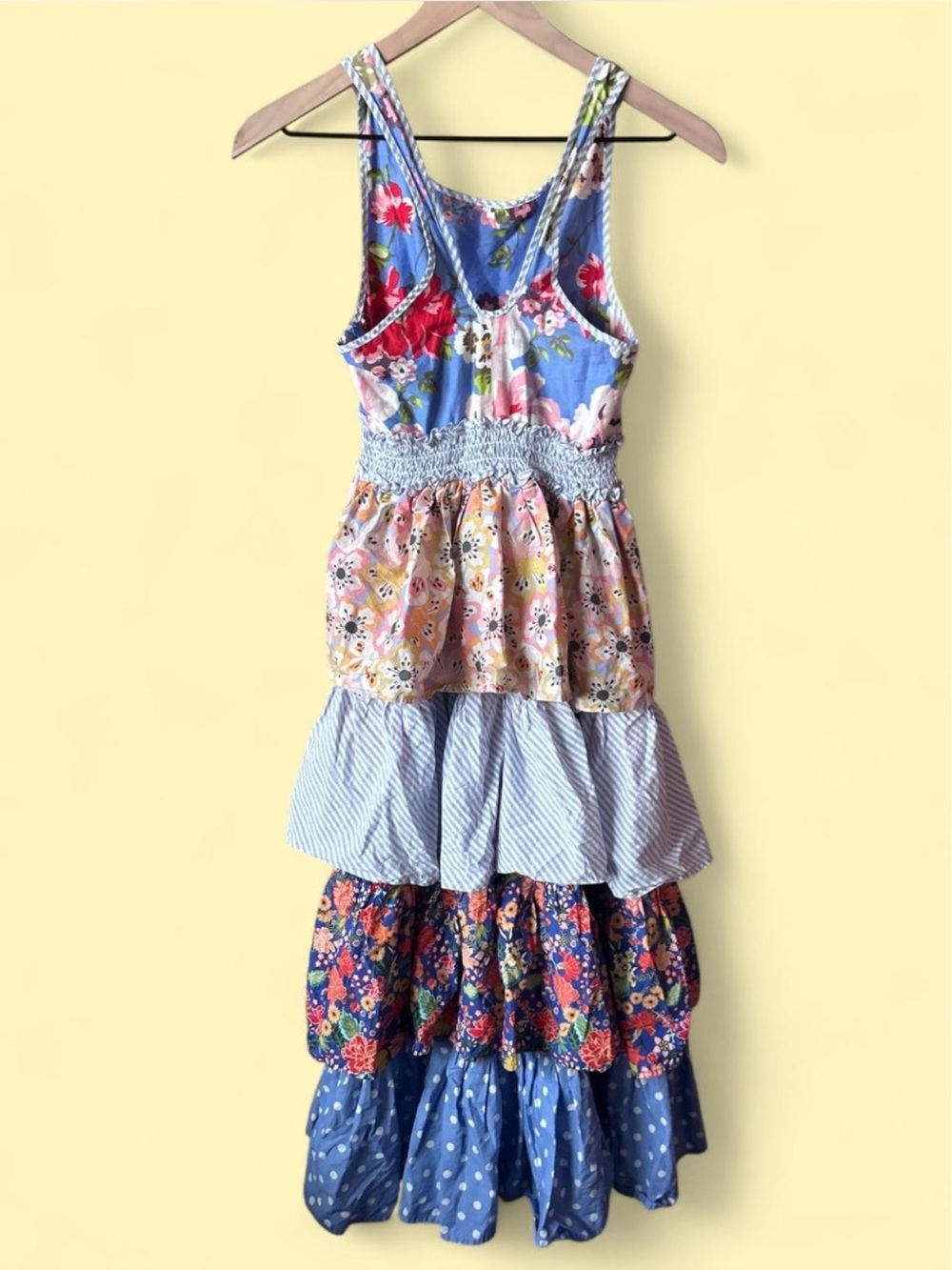 Matilda Jane Blue Pink Floral Dress Girls 14 Patchwork Summerdress Cotton